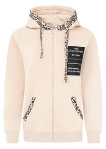 Kapuzensweatjacke Zwillingsherz "Zwillingsherz Leo", Damen, Gr. S/M, hellbeige, Sweatware, Obermaterial: 50% Baumwolle, 50% Polyester, Sweatjacken Kapuzensweatjacke, Leomuster Details, durchgehender Rei&szlig;verschluss, Kapuze, Taschen