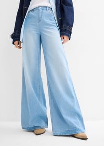 Weite Jeans bonprix, Damen, Gr. 46, K-Gr, hellblau denim used (l&auml;nge: kurz), Obermaterial: 100% Baumwolle, loose fit, Jeans Weite Jeans, weite Passform, 5-Pocket-Design, elastischer Bequembund, hohe Bundh&ouml;he