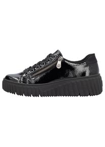 Plateausneaker Rieker, Damen, Gr. 39, schwarz, Lackleder, gl&auml;nzend, Schuhe Plateausneaker, Freizeitschuh, Halbschuh, Schn&uuml;rschuh mit Plateausohle