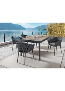 Garten-Essgruppe Destiny "MOLINO IMOLA Essgruppe 4 Se + Tisch 165/215x100cm, grau", anthrazit, anthrazit, B:61cm H:81cm T:62cm, Aluminium, Wicker/Kunststoffgeflecht, Sitzm&ouml;bel-Sets, Garten-Essgruppe, Tisch ausziehbar