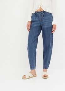 Loose-fit-Jeans bonprix, Damen, Gr. 46, N-Gr, blau denim (l&auml;nge: regul&auml;r), Denim/Jeans, Obermaterial: 98% Baumwolle, 2% Elasthan, loose fit, Jeans Loose-fit-Jeans, Barrel-Form, mit Gummibund, mit Elasthan-Anteil
