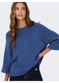 Strickpullover Only "ONLSIMONI 3/4 PULLOVER KNT NOOS", Damen, Gr. XL, true blau detail:melange, Strick, Obermaterial: 74% Polyacryl, 24% Polyester, 2% Elasthan, meliert, regular fit h&uuml;ftlang, Rundhals, weit, Pullover Strickpullover, Materialmix, regular fit
