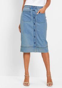 Jeansrock bonprix, Damen, Gr. 52, blau bleached, Obermaterial: 82% Baumwolle, 17% Polyester, 1% Elasthan, slim fit, R&ouml;cke Jeansrock, schmale Passform, mit Knopfleiste