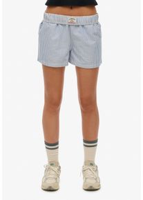 Shorts Superdry "COTTON STRIPE ELASTIC SHORT", Damen, Gr. XL, N-Gr, blau (azure blau stripe oxford), Web, Obermaterial: 100% Baumwolle, gestreift, regular fit ca. Mitte Oberschenkel, Hosen Shorts, aus Baumwolle, Regular Fit, mit Gummizug, pflegeleichtes Webmaterial