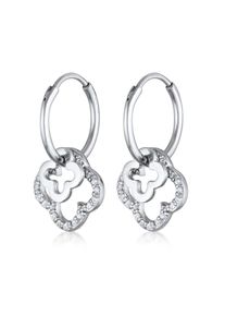 Paar Creolen Elli "Ohrringe Creolen Kleeblatt Zirkonia Brillantschliff Wei&szlig; 925 Sterling Silber" Gr. 24, silber, Ohrringe, Damen, 24,mit Stein, Silber 925 (Sterlingsilber), Paar Creolen