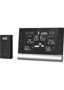 Wetterstation Hama "Wetterstation, Funk, inkl. Au&szlig;ensensor, Wettervorhersage, mit Wecker", schwarz, Wetterstationen, Wetterstation, Innen-/Au&szlig;entemperatur, Thermo-/Hygrometer, Funk, Wecker