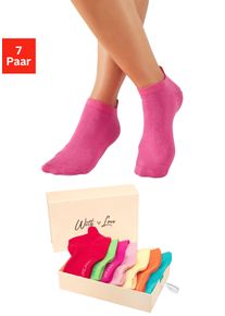 Sneakersocken Lascana "f&uuml;r Damen mit eingestricktem Markenlogo", Damen, Gr. 39-42, bunt (1x rot, 1x gr&uuml;n, 1x pink, 1x rosa, 1x gelb, 1x orange, 1x t&uuml;rkis,), Baumwollmischung, unifarben, elastisch, Socken Sneakersocken, in ansprechender Geschenkbox