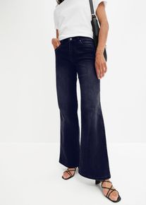 Weite Jeans bonprix, Damen, Gr. 40, K-Gr, schwarz (nachtblau denim (l&auml;nge: kurz)), Denim/Jeans, Obermaterial: 82% Baumwolle, 17% Polyester, 1% Elasthan, loose fit lang, Jeans Weite Jeans, Loose Fit, 5-Pocket-Style, Wide-Leg Jeans, Mid Waist