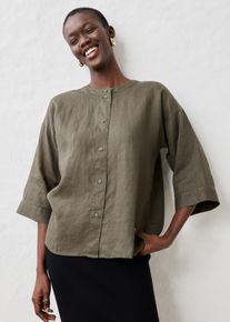 Shirtbluse bonprix, Damen, Gr. 36, dunkeloliv, Obermaterial: 100% Leinen, oversize, Blusen Shirtbluse, Oversize-Passform, aus Leinen, strukturierte Oberfl&auml;che, 3/4-&Auml;rmel