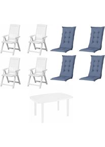 Garten-Essgruppe ProGarden "Tampa + Faro", wei&szlig;, B:85cm H:137cm T:109cm, Baumwollmix, Polypropylen, Sitzm&ouml;bel-Sets, Garten-Essgruppe, bestehend aus 4 Sessel, 4 Auflagen und 1 Tisch