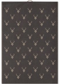 Geschirrtuch Ross "2er-Set Hirsch + Hirsch, allover", anthrazit, beige, B:18cm H:3cm L:27cm T:3cm, 100% Baumwolle, Geschirrt&uuml;cher, Geschirrtuch