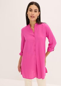 Longbluse bonprix, Damen, Gr. 44, fuchsia, Web, Obermaterial: 100% Viskose, festlich, gerade, Blusen Longbluse, gerade Passform, mit langem Arm, aus Viskose, mit Stehkragen