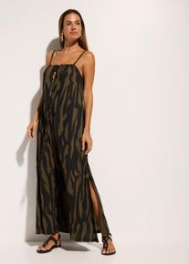 Midikleid bonprix, Damen, Gr. 48/50 (XL), N-Gr, gr&uuml;n (schwarz, khaki), Obermaterial: 100% Viskose, A-Linie, Kleider Midikleid, A-Linien-Passform, ohne &Auml;rmel, aus Viskose, Midil&auml;nge