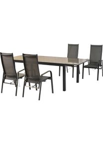 Garten-Essgruppe Merxx "&raquo;Alassio&laquo;", grau (grau, grau, graphit), Auszugsplatte, ausziehbar, Aluminium, Kunststoff, Sitzm&ouml;bel-Sets, Garten-Essgruppe, R&uuml;ckenlehne verstellbar durch Gasdruckfeder