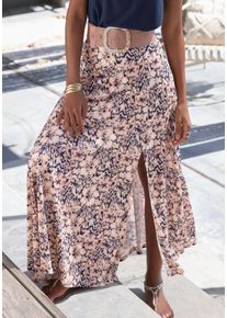 Maxirock Buffalo, Damen, Gr. 46, ros&eacute;, marine bedruckt, Jersey, Obermaterial: 100% Viskose, bedruckt, figurumspielend lang, R&ouml;cke Maxirock, aus Viskosejersey, langer Sommerrock mit Alloverdruck und Schlitz