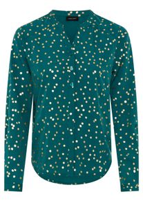 Langarmbluse Laura Scott, Damen, Gr. 40, dunkelgr&uuml;n, Web, Obermaterial: 100% Polyester, Glitzermuster, figurumspielend h&uuml;ftbedeckend, Blusen Langarmbluse, figurumspielende Passform, aus leichtem Webmaterial, mit Stehkragen