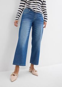 Straight-Jeans bonprix, Damen, Gr. 54, N-Gr, blau (blau denim used (l&auml;nge: regul&auml;r)), Obermaterial: 100% Baumwolle, regular fit, Jeans Straight-Jeans, gerader Schnitt, Mid Waist, Cropped-L&auml;nge, Regular Fit