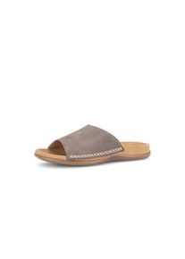 Pantolette Gabor, Damen, Gr. 44, taupe, Veloursleder, Basic, Schuhe Pantolette, Sommerschuh, Schl&uuml;pfschuh mit Kontrastn&auml;hten