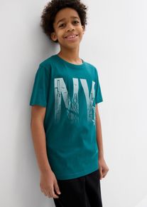 T-Shirt bonprix, Jungen, Gr. 176/182, gr&uuml;n (petrol bedruckt), Obermaterial: 100% Baumwolle, Shirts T-Shirt, aus reiner Baumwolle, mit gro&szlig;em Frontdruck, Kurzarm-Design