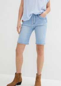 Bermudas bonprix, Damen, Gr. 52, N-Gr, eisblau denim used (l&auml;nge: regul&auml;r), Obermaterial: 82% Baumwolle, 17% Polyester, 1% Elasthan, slim fit, Hosen Bermudas, schmale Passform, elastisches Material, mit Bindeband
