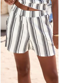 Shorts Lascana "aus luftiger Crepeware", Damen, Gr. 46, N-Gr, wei&szlig;, marine gestreift, Cr&ecirc;pe, Obermaterial: 71% Viskose, 27% Polyester, 2% Elasthan, Crinkleoptik, gestreift, figurumspielend kurz, Hosen Shorts, strukturierte Ware, sommerlicher Shorts mit Streifen, Sommerhose