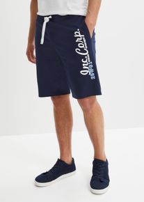 Bermudas bonprix, Herren, Gr. 68/70, N-Gr, blau (dunkelblau bedruckt), Obermaterial: 100% Baumwolle, regular fit, Hosen Bermudas, aus Baumwolle, mit Kordeln in Kontrastfarbe, Regular Fit