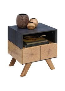 CARRYHOME Nachtk&auml;stchen, Eichefarben, Dunkelgrau, Holz, Eiche, massiv, 1 Schublade(n) Schubladen, 45x50x40 cm, Holzm&ouml;bel, Holzbetten, Nachtk&auml;stchen Holz