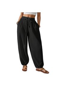 Bsubseach Womens Cotton Harem Pants Elastic Waist Baggy Pant Drawstring Balloon Trouser Loose Beach Pants with Pockets