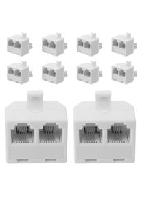 10Pcs Telephone Line Splitter Dual Female Phone Jack Adapter Rj11 6p4c Modular White Phone Splitter Adapter for Home Office