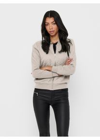 Sweatjacke Only "ONLJOYCE L/S BOMBER SWT NOOS", Damen, Gr. L, pumice stone, Sweatware;Steppware, Obermaterial: 100% Polyester, Rautenmuster, unifarben, regular fit h&uuml;ftlang, Rundhals, Rippb&uuml;ndchen, Sweatjacken Sweatjacke, Polyester, regular fit