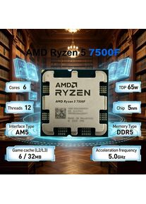 Scintillant AMD Desktop Gaming CPU Ryzen 5 7500F R5 7500F 6 Core 12 Thread 3.7GHz 32MB L3 Cache 65W 5NM AM5 DDR5