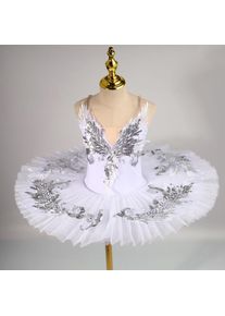 THEEPER Dance Outfit for Girls, White Swan Lake Silver Sequin Pancake Tutu Dress, Dance Costumes Girls, Kids' Ballet Clothes