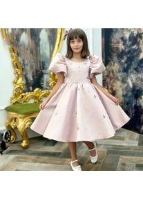 Customized Flower Girl Dress For Wedding Bowknot Glitter Short Sleeve High Waist Elegant Kids Birthday First Communion Gown