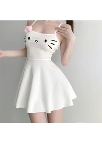 New Sanrio Sweet Cute Frock Women's Sexy Hot Girl Strap Dress Seaside Vacation Frock Student Nightdress Anime Hello Kitty Dress