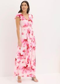 bonprix Maxikleid, rosa, Gr.36/38 (S), Elegantes Jeryeskleid mit sch&ouml;nem Knotendetail in der Taille und Mini-Fl&uuml;gel&auml;rmel