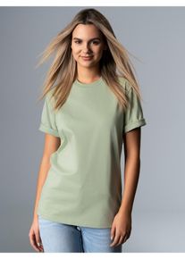 T-Shirt TRIGEMA "TRIGEMA T-Shirt DELUXE Baumwolle", Damen, Gr. L, gr&uuml;n (gr&uuml;n tea), Single Jersey, 100% Baumwolle, Basic, lang, Rundhals, Shirts T-Shirt