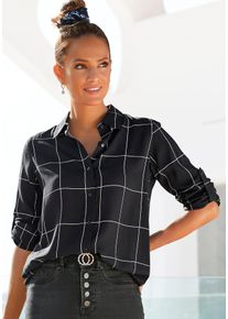 Hemdbluse Lascana, Damen, Gr. 44/46, schwarz-wei&szlig; (schwarz, wei&szlig;, kariert), Web, Obermaterial: 100% Viskose, kariert, figurumspielend h&uuml;ftbedeckend, Blusen Hemdbluse, mit Karomuster und Blusenkragen, Karohemd im Business-Look, Topseller