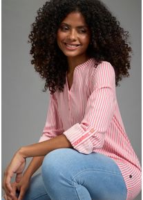Longbluse Kangaroos, Damen, Gr. 48, pink gestreift, Web, Obermaterial: 100% Viskose, figurumspielend h&uuml;ftbedeckend, Rundhals, 1-Knopf-Manschette krempelbar, Blusen Longbluse, Langarmbluse, figurumspielende Passform, Rundhalsausschnitt