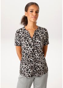 Schlupfbluse Aniston CASUAL, Damen, Gr. 44, bunt (hellgrau, grau, schwarz, wei&szlig;), Single Jersey, Obermaterial: 95% Viskose, 5% Elasthan, bedruckt, gemustert, figurumspielend h&uuml;ftbedeckend, V-Ausschnitt, Blusen Schlupfbluse, mit extravagantem Animal-Print- jedes Teil ein Unikat, Topseller