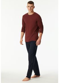 Schlafanzug Schiesser "Casual Essentials", Herren, Gr. 48, burgund, Single Jersey, Obermaterial: 100% Baumwolle, regular fit lang, Rundhals, Homewear-Sets Schlafanzug, mit unifarbenem Langarmshirt mit rundem Halsausschnitt