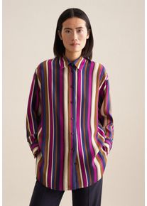 Longbluse Seidensticker "Schwarze Rose", Damen, Gr. 3XL (46), blau (dunkelblau), 100% Viskose, gemustert, oversize, ohne Ausschnitt, Blusen Longbluse, 1/1 Kragen Druck