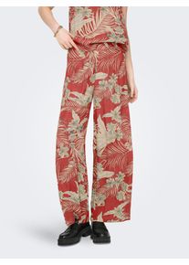 Schlupfhose Only "ONLPALINA LIFE LOOSE LONG PANTS PTM", Damen, Gr. S (36), N-Gr, rot (baked apple aop:lovely palm), Web, Obermaterial: 100% Viskose, gemustert, loose fit kn&ouml;chellang, Hosen Schlupfhose, Sommerhose