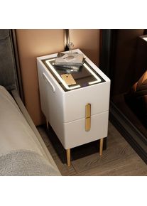 Modern Simple Leather Bedside Table with Smart Charging Function Solid Wood Storage Cabinet Luxury Nightstand for Bedroom