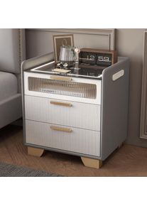 Modern Lightweight Wooden Rock Panel Bedside Table Wireless Charging Smart Design for Home Hotel School Bedroom Furniture