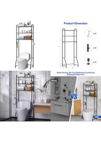 Over The Toilet Storage Rack, Bathroom Organizer Shelves Cabinet Above Toilet, Freestanding Shelf Space Saver, Black