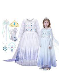 White SnowQueen Elsa Gown Disney Frozen Cosplay Dress For Little Girls Holiday Birthday Carnival Role Play Fancy Vestidos Outfit
