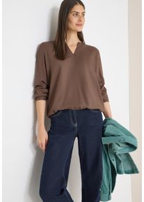 Langarmbluse Cecil, Damen, Gr. XL (44), urban taupe, Web, Obermaterial: 100% Viskose, unifarben, l&auml;ssig geschnitten h&uuml;ftbedeckend, Rundhals, Blusen Langarmbluse, mit Splitneck und aus reiner Viskose