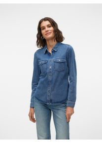 V&eacute;ro Moda Jeansbluse VERO MODA "VMJENNIE LS DENIM SHIRT MIX NOOS", Damen, Gr. L, blau (medium blau denim), Denim/Jeans, Obermaterial: 90% Baumwolle, 10% Viskose, unifarben, regular fit h&uuml;ftbedeckend, Blusen Jeansbluse