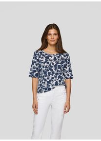 T-Shirt Rabe, Damen, Gr. 44, blau (atlantik), Jersey, Obermaterial: 50% Baumwolle, 50% Viskose, bedruckt, Basic, normal h&uuml;ftbedeckend, Rundhals, Shirts T-Shirt, mit grafischem Muster
