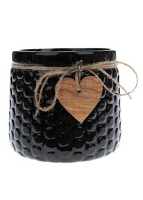 Keramick&yacute; obal na kvetin&aacute;č Wood heart čierna, 12,5 x 14 cm